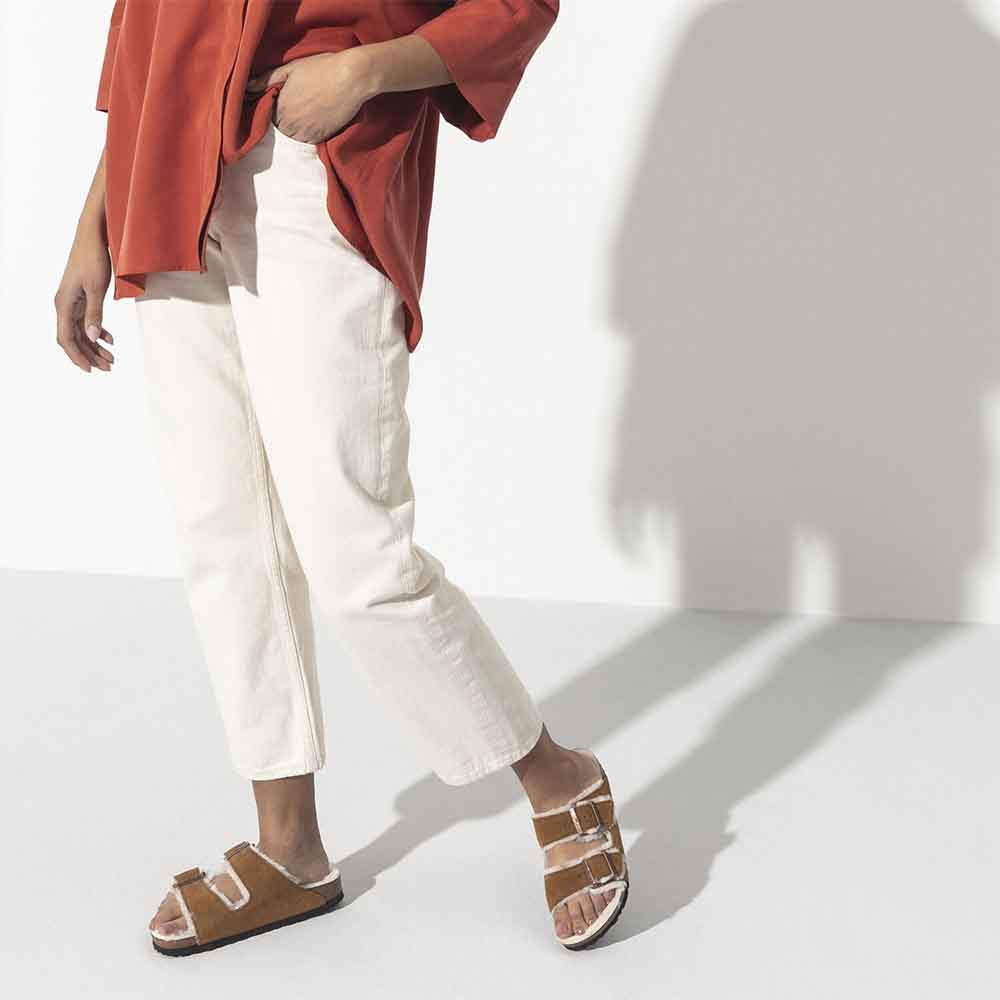 Birkenstock Arizona Shearling Suede Sandals - Regular - Mink