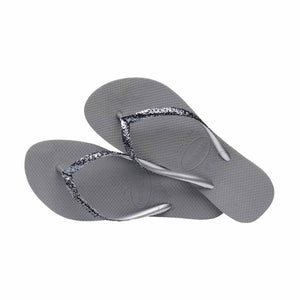 Havaianas Slim Metal Logo Glitter II Thong - Steel Grey