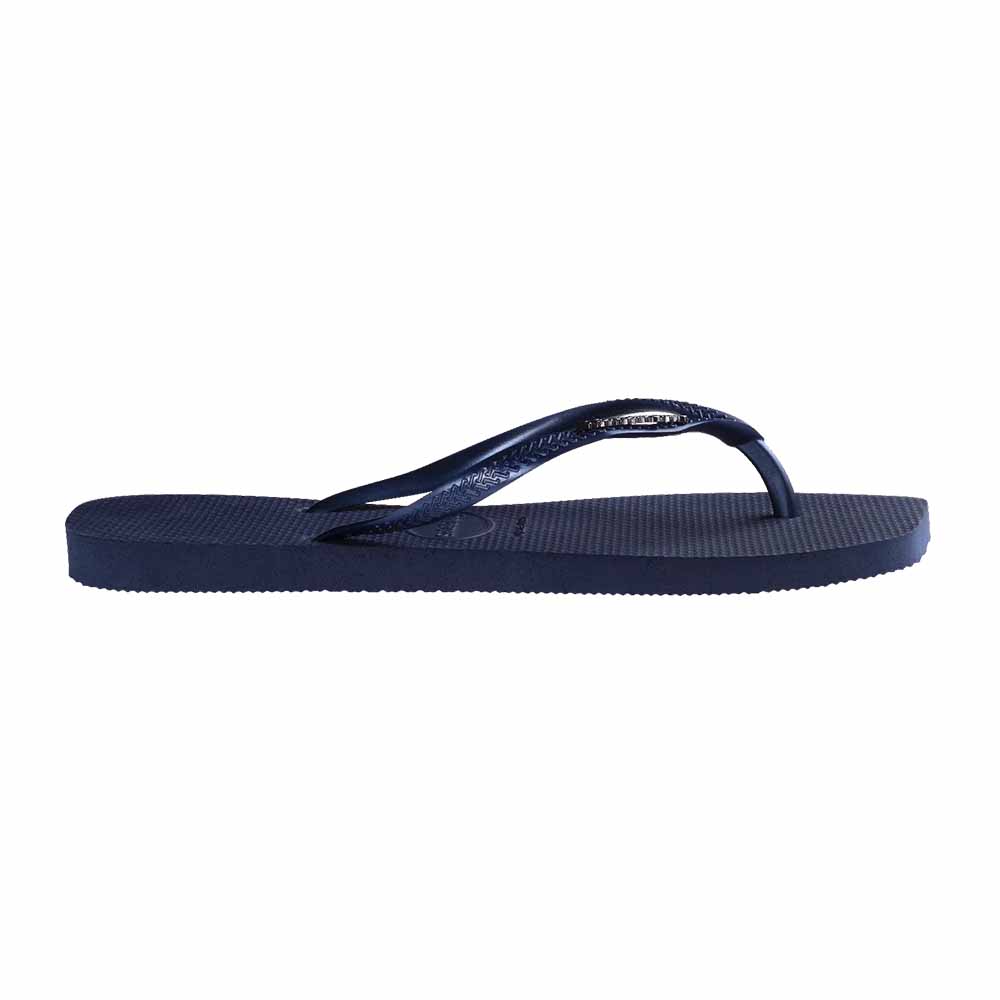 Havaianas Slim Square Logo Metallic Thongs - Navy Blue