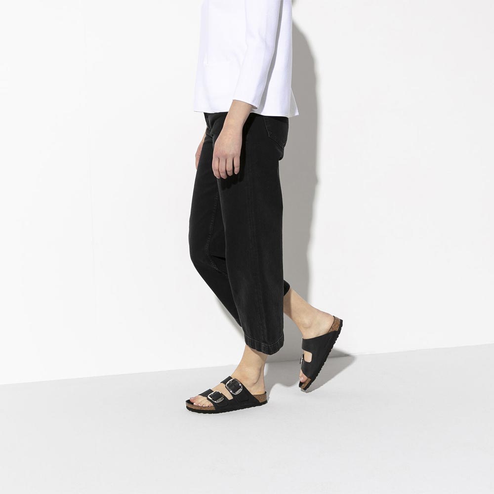 Birkenstock Arizona Big Buckle Oiled Leather Sandals - Narrow - Black