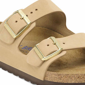 Birkenstock Arizona Nubuck Leather Soft Footbed Sandals - Regular - Sandcastle