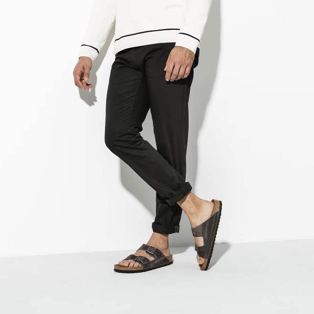 Birkenstock Arizona Soft Footbed Oiled Leather Sandals - Regular - Iron