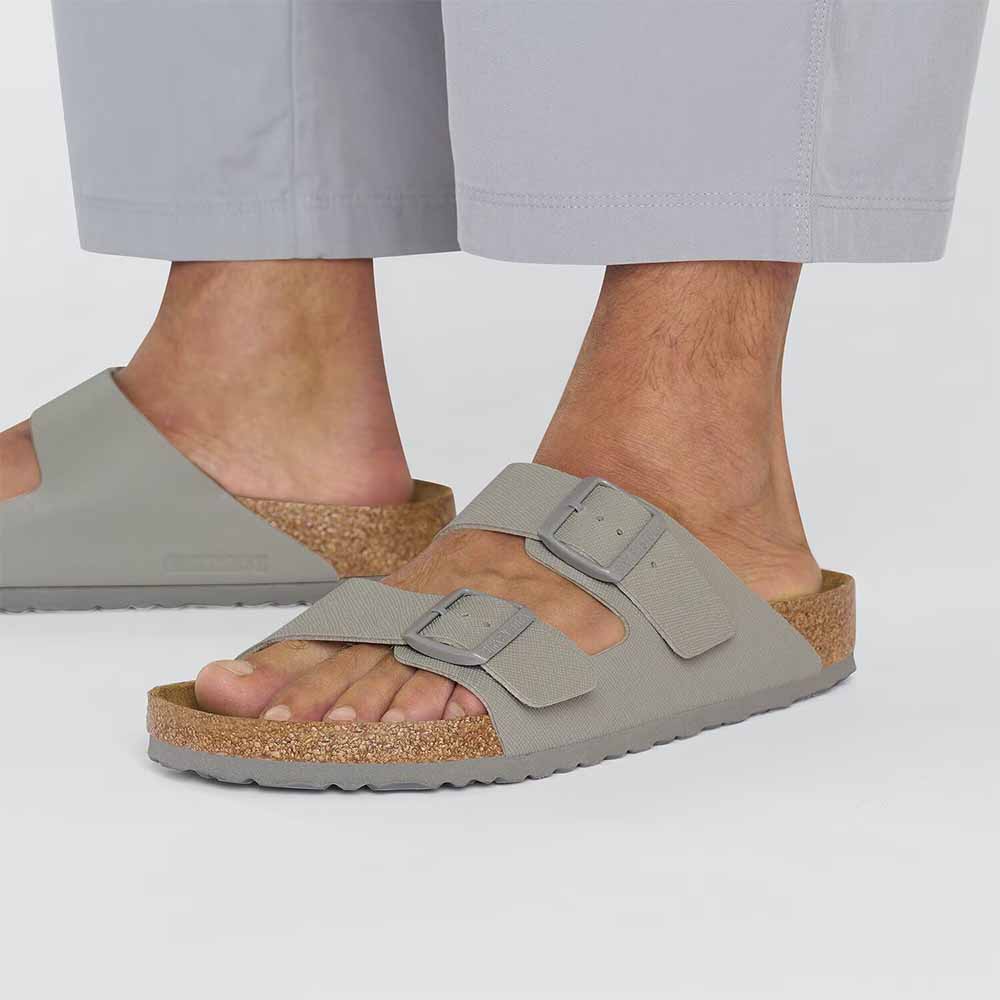Birkenstock Arizona Saffiano Sandals - Regular - Stone Coin