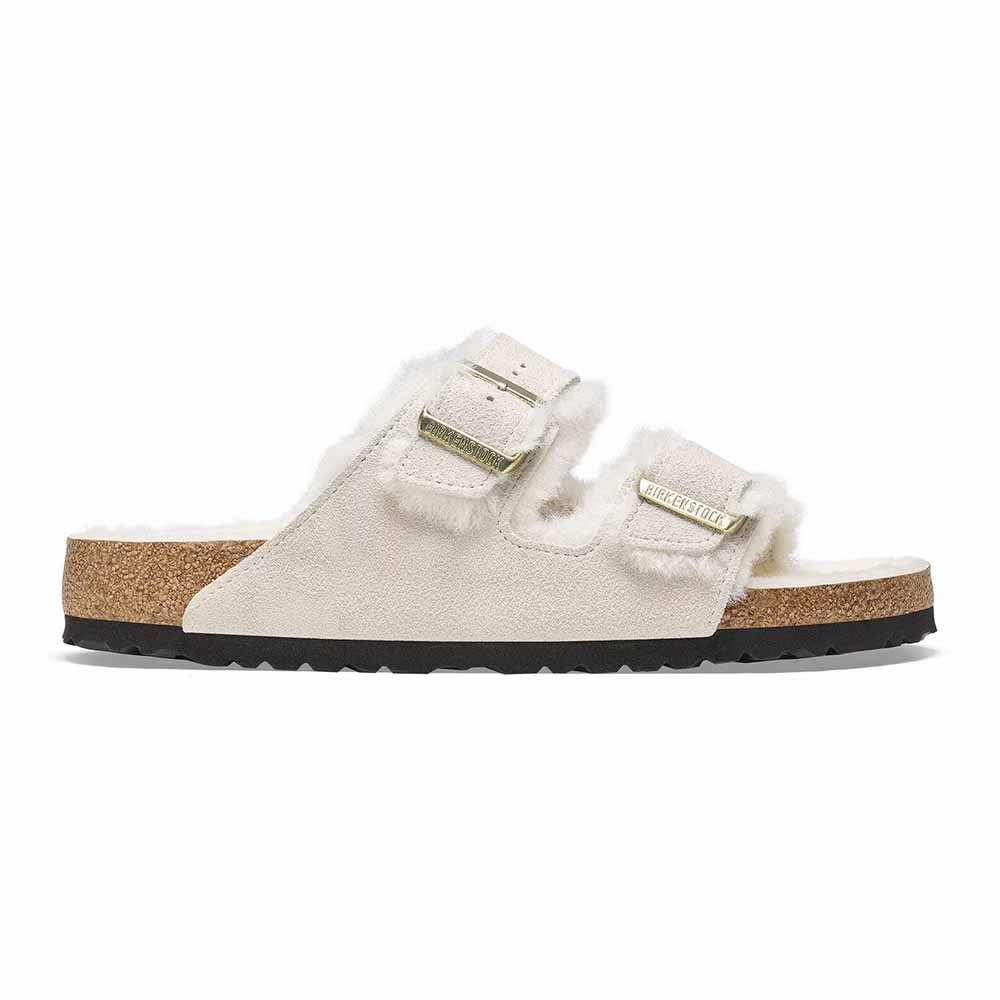 Birkenstock Arizona Shearling Suede Sandals - Regular - Antique White