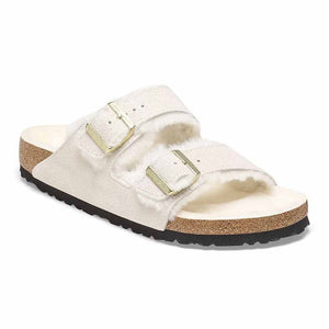 Birkenstock Arizona Shearling Suede Sandals - Narrow - Antique White