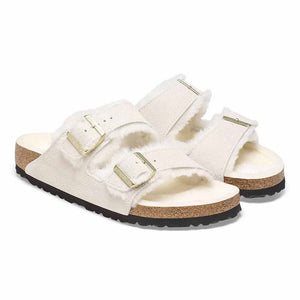 Birkenstock Arizona Shearling Suede Sandals - Regular - Antique White