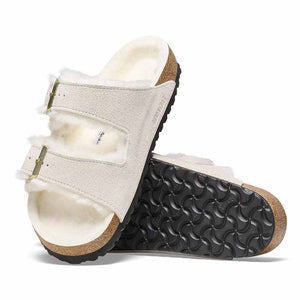 Birkenstock Arizona Shearling Suede Sandals - Regular - Antique White