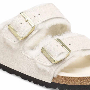 Birkenstock Arizona Shearling Suede Sandals - Narrow - Antique White