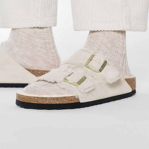 Birkenstock Arizona Shearling Suede Sandals - Regular - Antique White