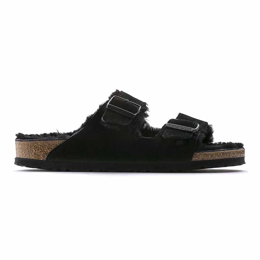 Birkenstock Arizona Shearling Suede Sandals - Regular - Black