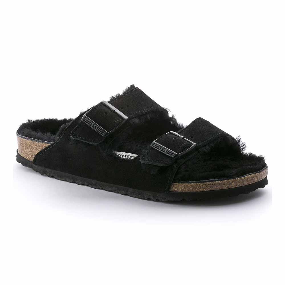 Birkenstock Arizona Shearling Suede Sandals - Narrow - Black