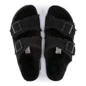 Birkenstock Arizona Shearling Suede Sandals - Narrow - Black