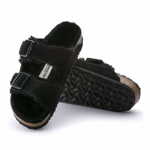 Birkenstock Arizona Shearling Suede Sandals - Narrow - Black