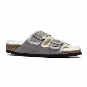 Birkenstock Arizona Shearling Suede Sandals - Regular - Stone Coin