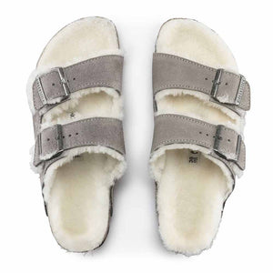 Birkenstock Arizona Shearling Suede Sandals - Regular - Stone Coin