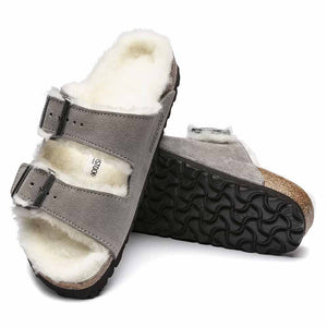 Birkenstock Arizona Shearling Suede Sandals - Regular - Stone Coin