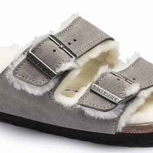 Birkenstock Arizona Shearling Suede Sandals - Regular - Stone Coin