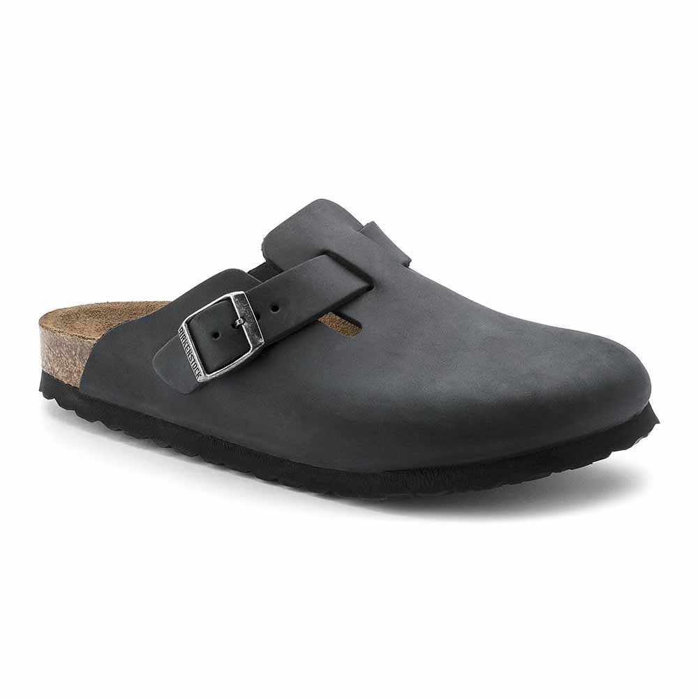 Birkenstock Boston Oiled Leather Clogs - Regular - Black