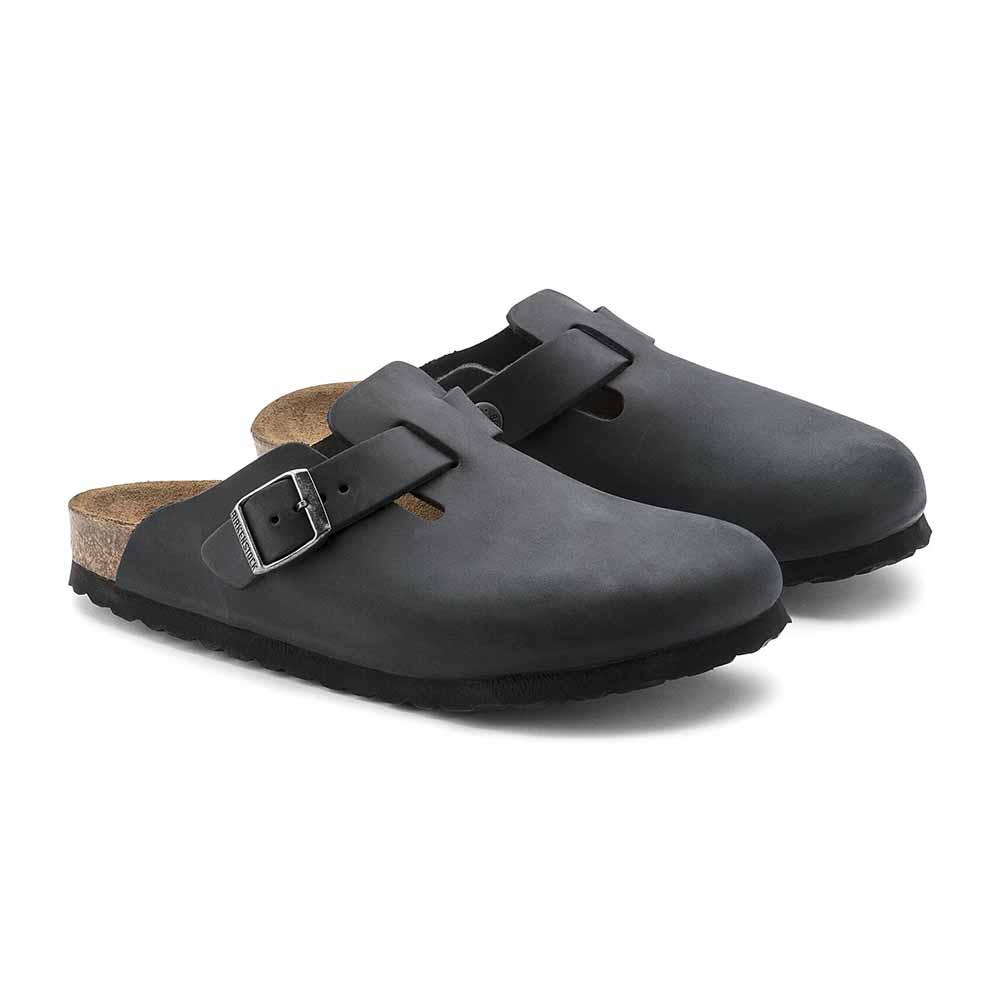 Birkenstock Boston Oiled Leather Clogs - Regular - Black