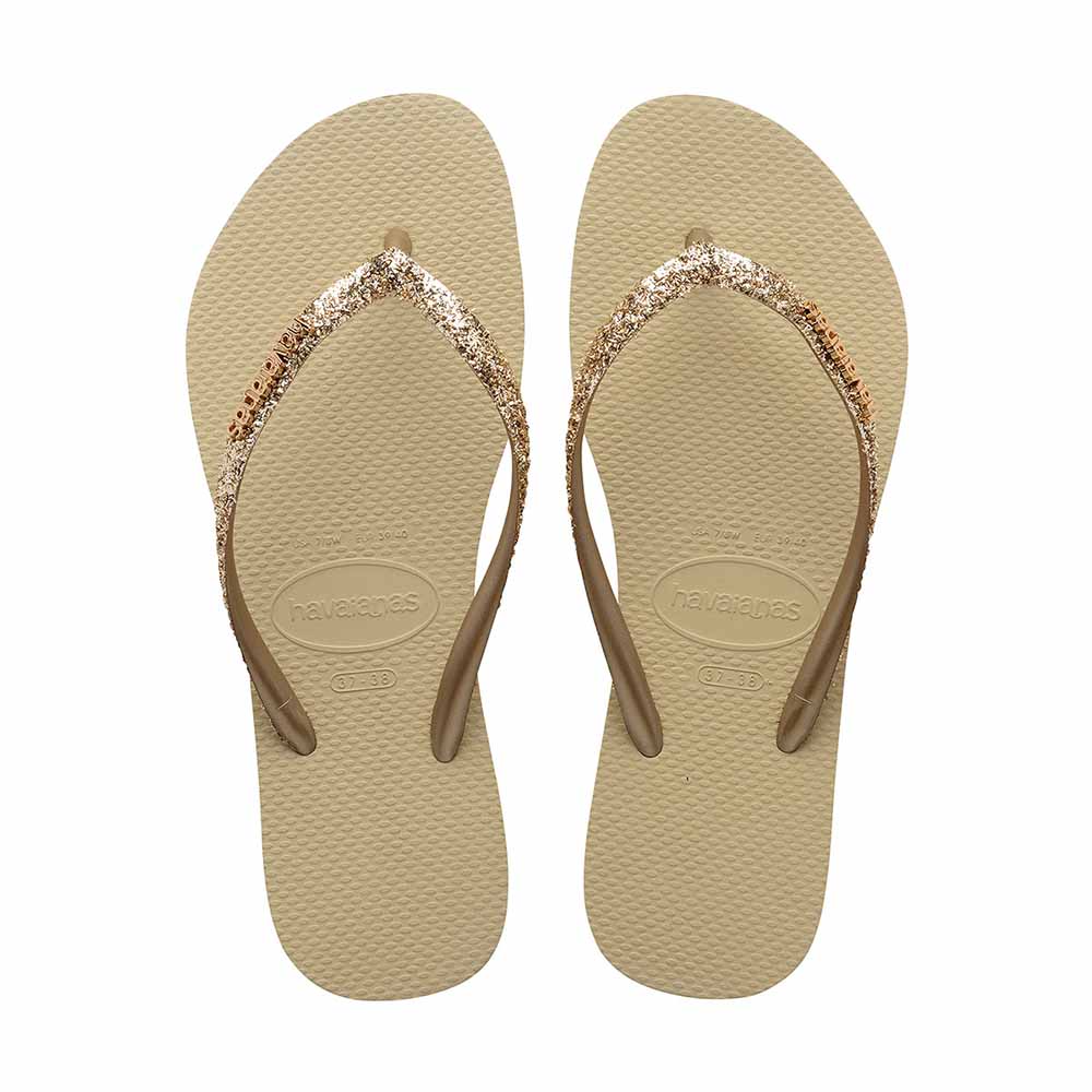 Havaianas Slim Metal Logo Glitter II Thong - Sand Grey