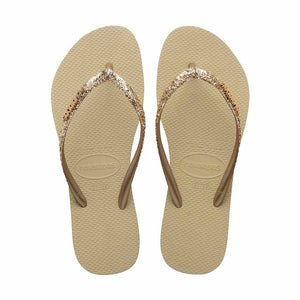 Havaianas Slim Metal Logo Glitter II Thong - Sand Grey