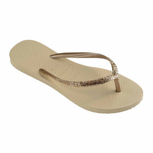 Havaianas Slim Metal Logo Glitter II Thong - Sand Grey