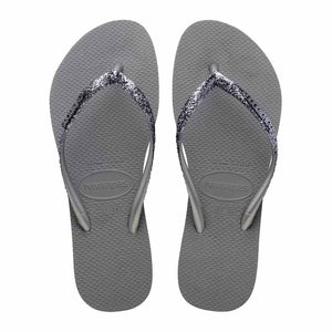 Havaianas Slim Metal Logo Glitter II Thong - Steel Grey