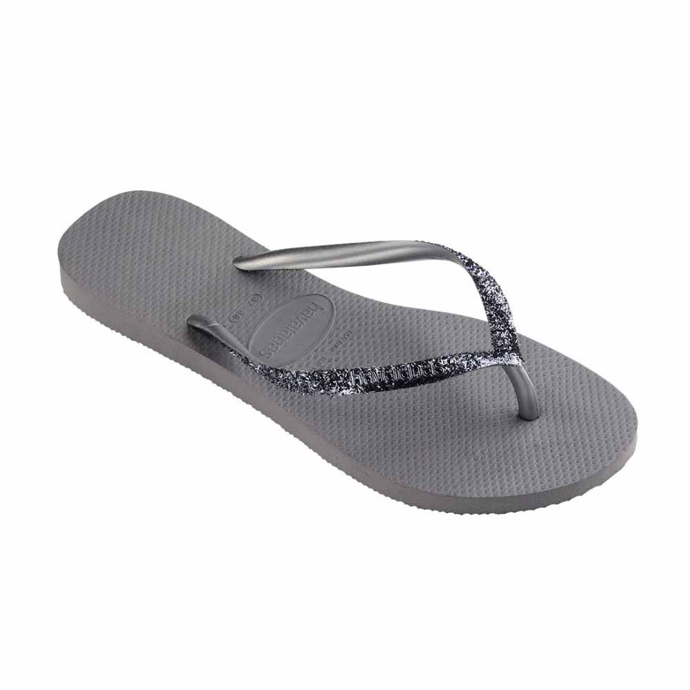 Havaianas Slim Metal Logo Glitter II Thong - Steel Grey