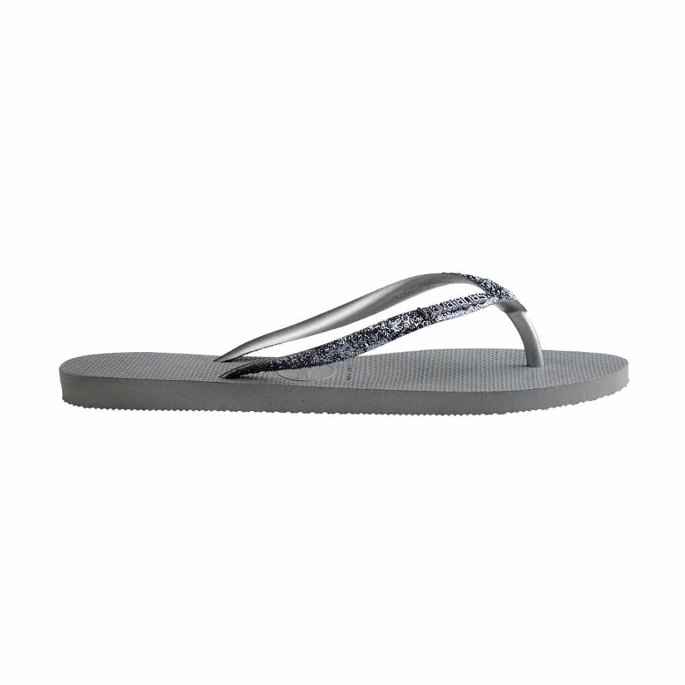 Havaianas Slim Metal Logo Glitter II Thong - Steel Grey