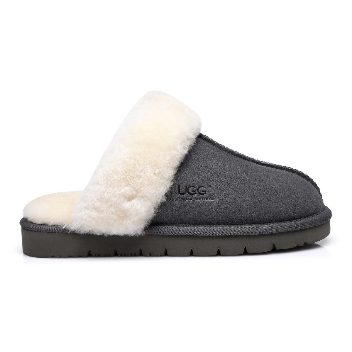 Shop Australian Shepherd UGG Suede Slippers Grey The Next Pair