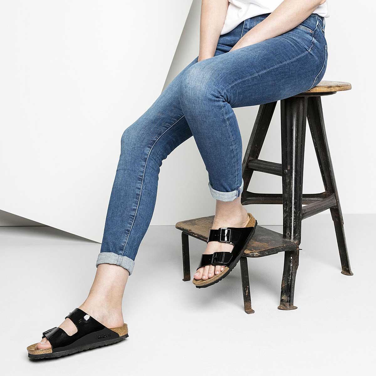 Birkenstock Arizona Birko-Flor Patent Sandals - Regular - Black - The Next Pair